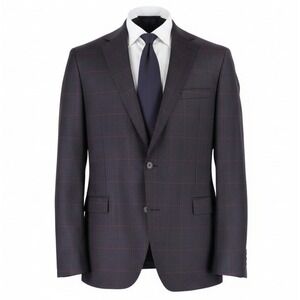 Jack Victor Elite Sport Jacket 46L Red Black Plaid Mark Unstructured 100% Wool